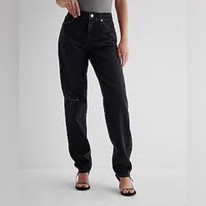 Express Mid Rise Black Ripped Baggy Tapered Jeans - Size: 8